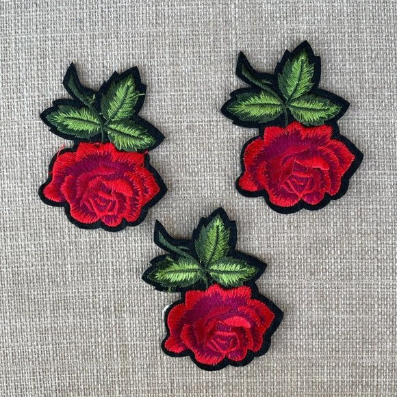 Flower Patches Iron On Red Roses Floral Embroidery Patches for Clothes lot of 3 - Picture 3 of 11